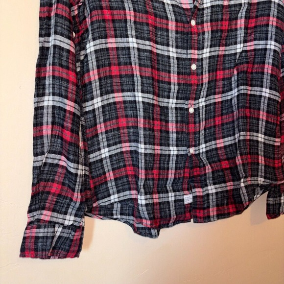 Frank & Eileen Women's Small Barry Red Gray Plaid 100% linen Button Down Blouse - Picture 4 of 11
